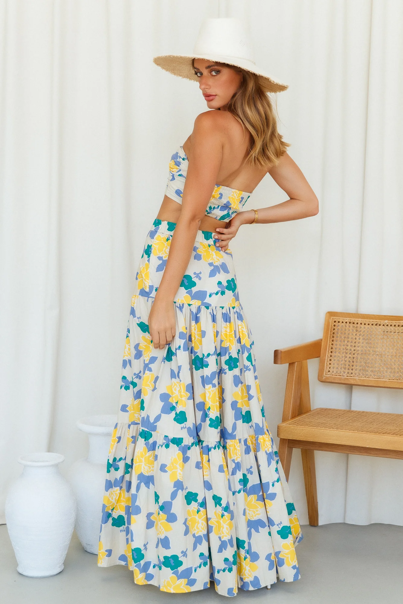 RUNAWAY Kaitlo Maxi Skirt Sand Floral